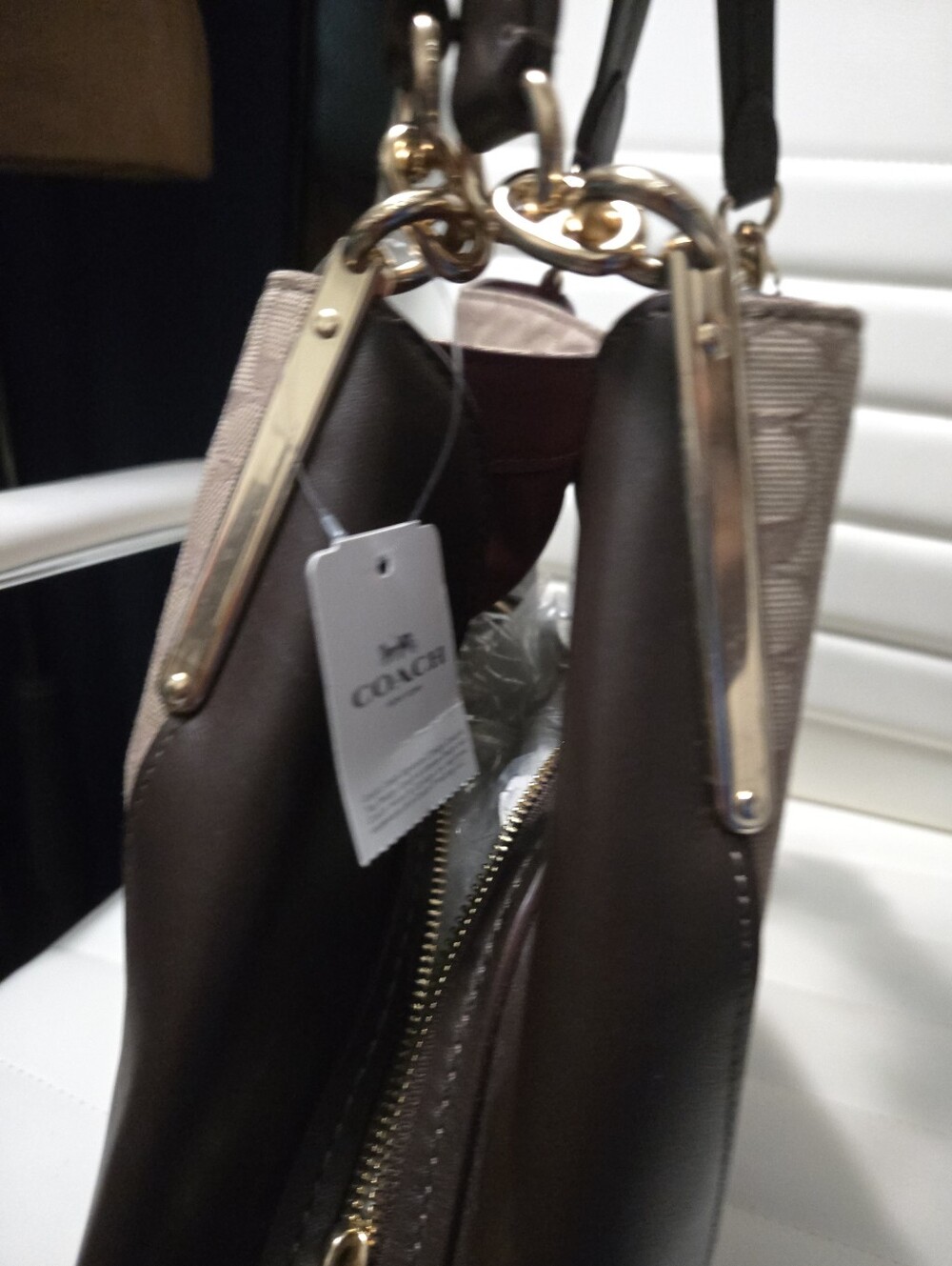NWT Coach Dalton Tan Signature Jaquard/Dark Chocolate Leather Shoulder Bag.Mwah! - Picture 5 of 15